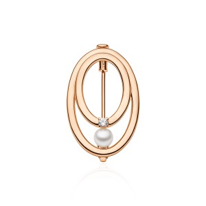 Brosa argint placata cu aur roz cu perla naturala alba si piatra DiAmanti SK24340GBR_W-G (Argint 925‰ 3,7 g.)